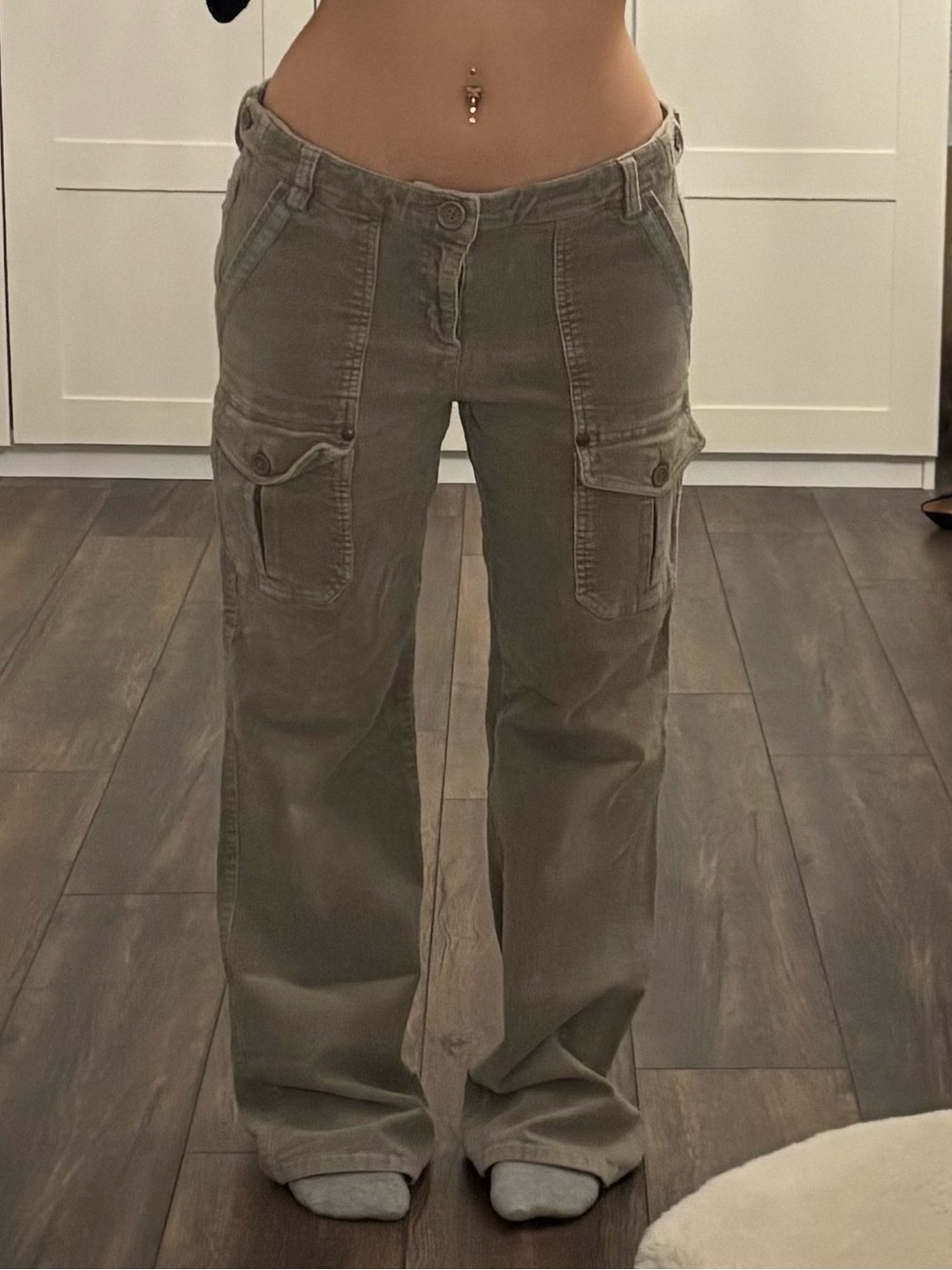 DKNY green khaki corduroy cargo pants